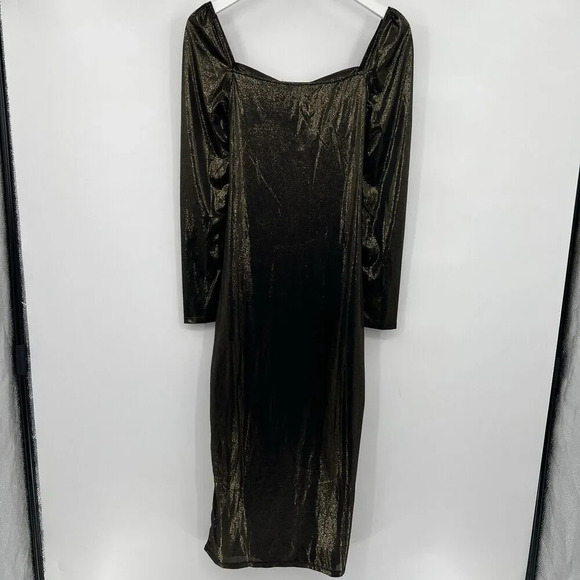 NSR Long Sleeve Metallic Midi Dress in Black Gold Bronze Cut Out Size Medium - Picture 5 of 10